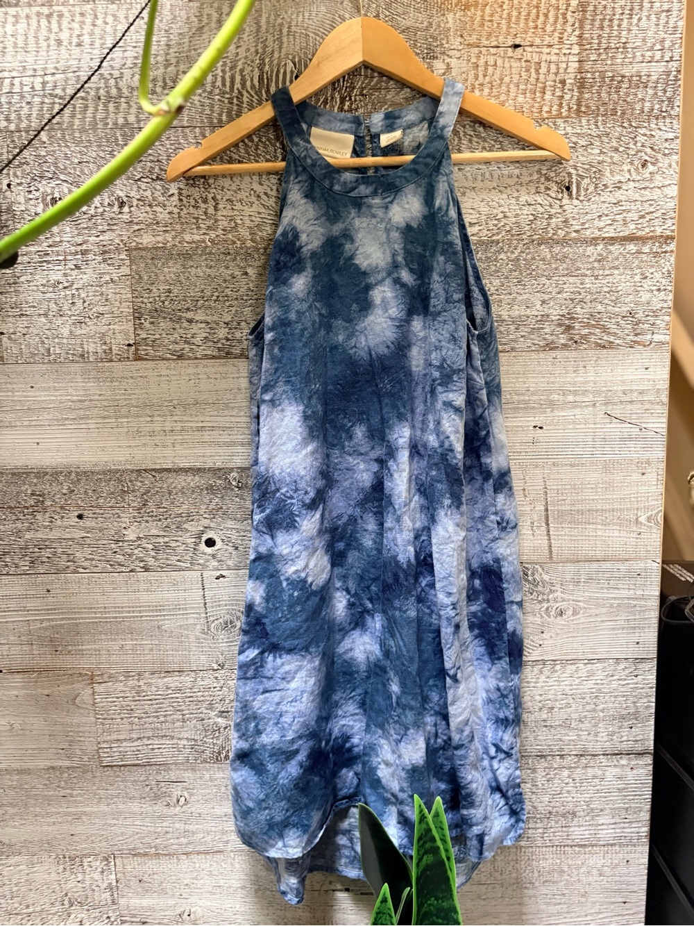 Cynthia Rowley | 100% Linen Halter-Neck Tie-Dye Midi Dress - Women's S, Blue